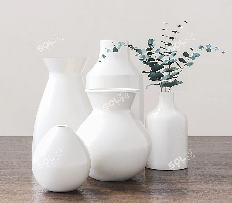 Eucalyptus Branch Ceramic Vases 3D model image 3