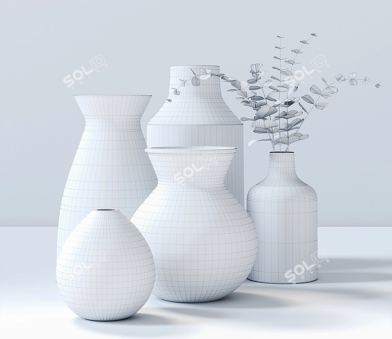 Eucalyptus Branch Ceramic Vases 3D model image 4