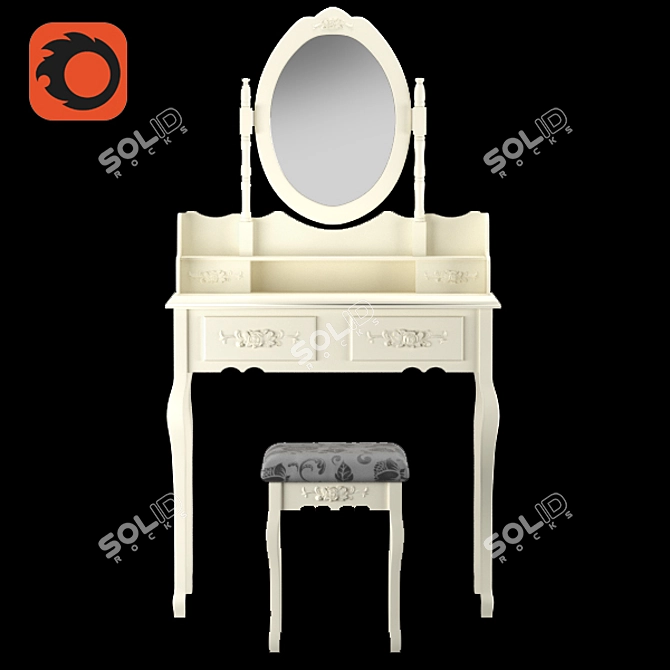 Elegant Vanity Set: Mirror & Stool 3D model image 6