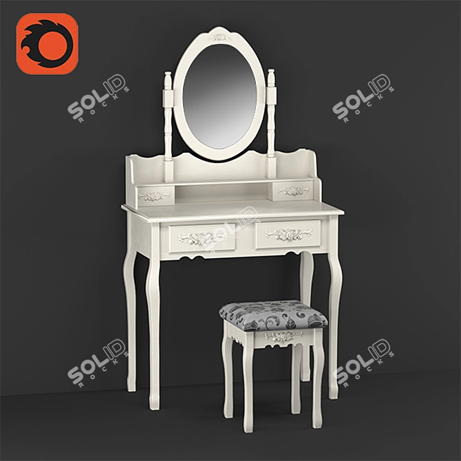 Elegant Vanity Set: Mirror & Stool 3D model image 7
