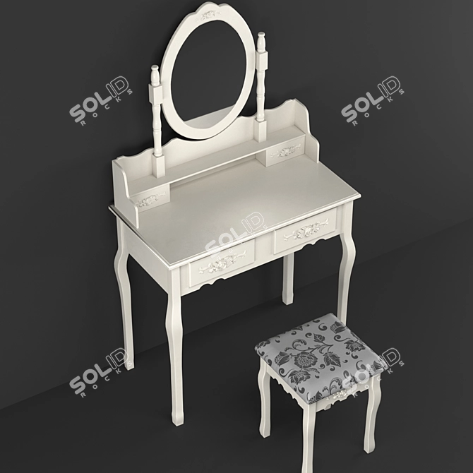 Elegant Vanity Set: Mirror & Stool 3D model image 10