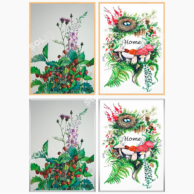 Modern Wall Art Set with Varied Frames 3D model image 3