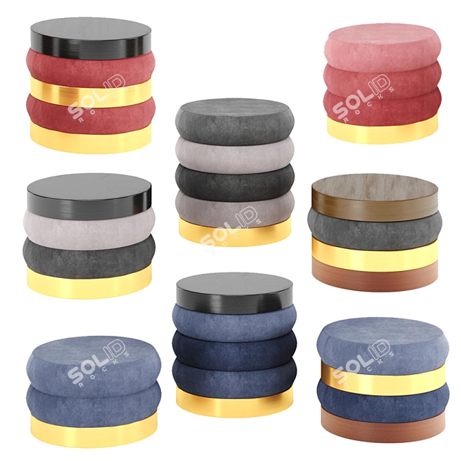 Adjustable Color Velvet Poufs 3D model image 1