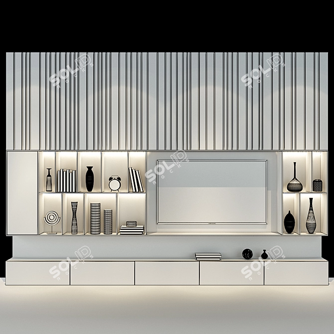 Stylish TV Shelf Set 3D model image 3