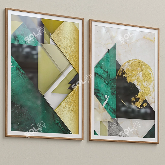 Modern Green and Gold Framed Prints 3D model image 3