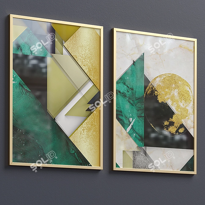 Modern Green and Gold Framed Prints 3D model image 4