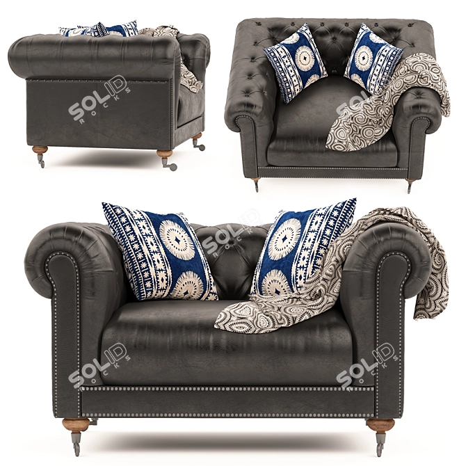 Elegant Chesterfield Armchair: Classic Luxury for Your Home 3D model image 2
