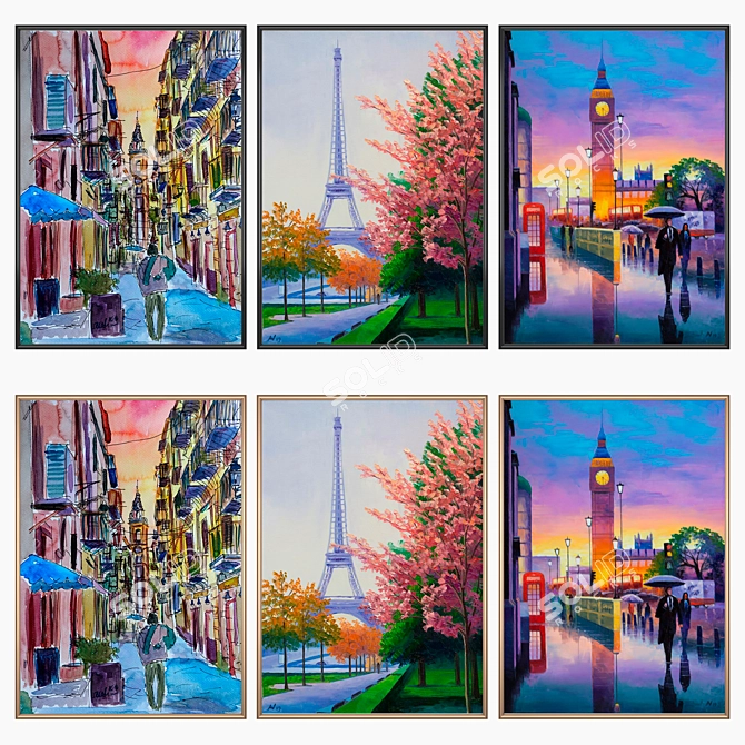 Elegant Wall Art Set with Multiple Frames 3D model image 2