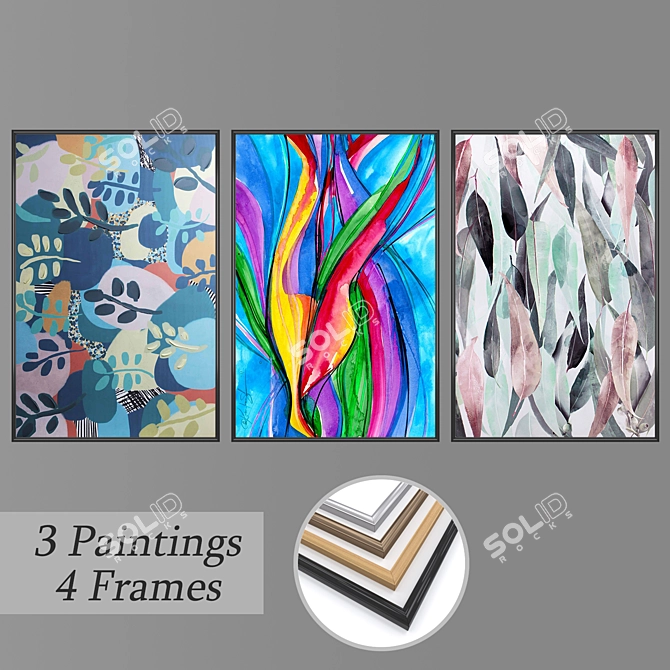 Artful Trio: Set of Wall Paintings 3D model image 1