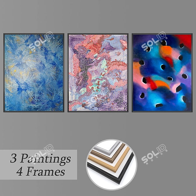 Artistic Trio: Wall Paintings Set 3D model image 1