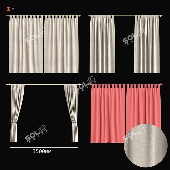 Wide Height Curtains 3000mm x 2700mm 3D model image 1