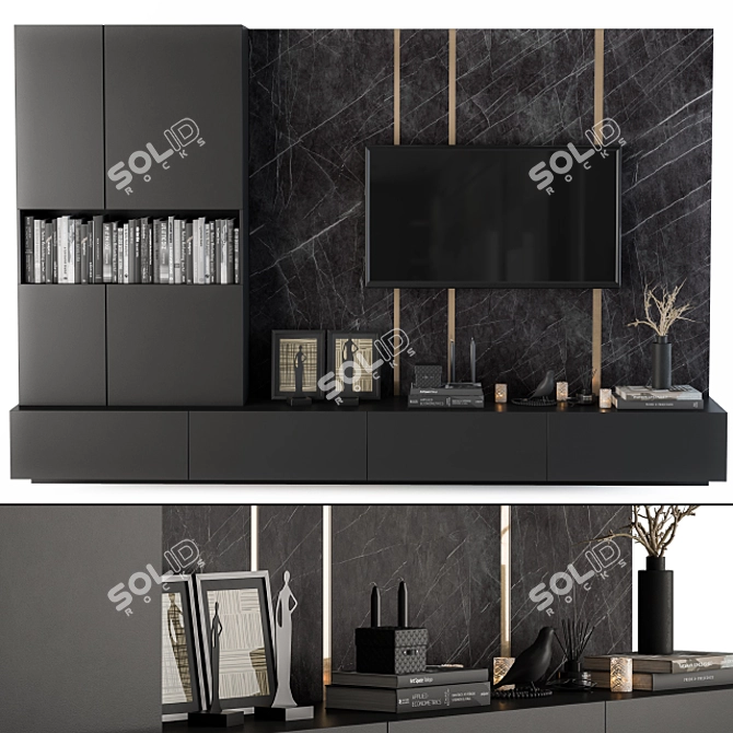 Elegant Black Marble TV Wall 3D model image 1