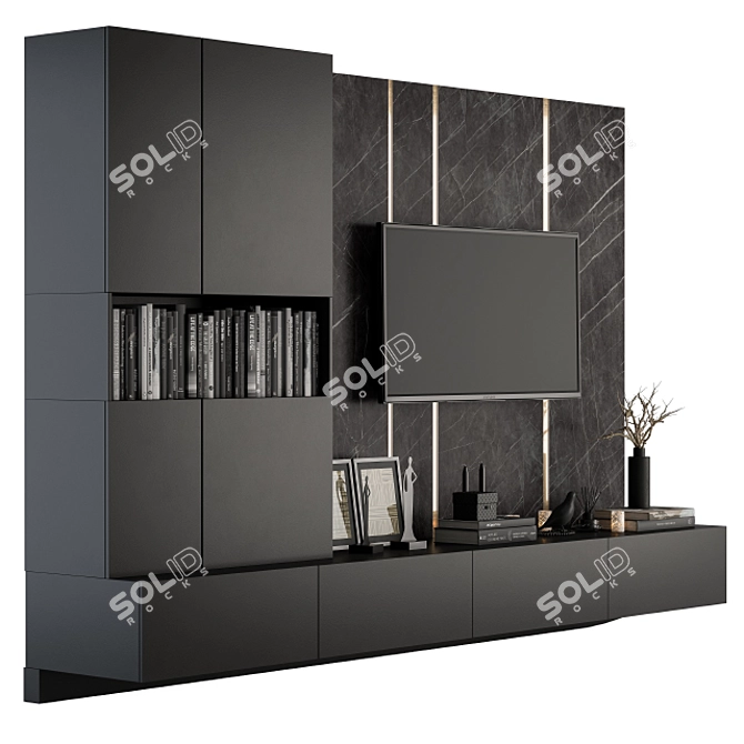 Elegant Black Marble TV Wall 3D model image 2