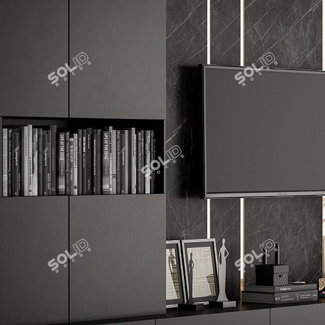 Elegant Black Marble TV Wall 3D model image 3