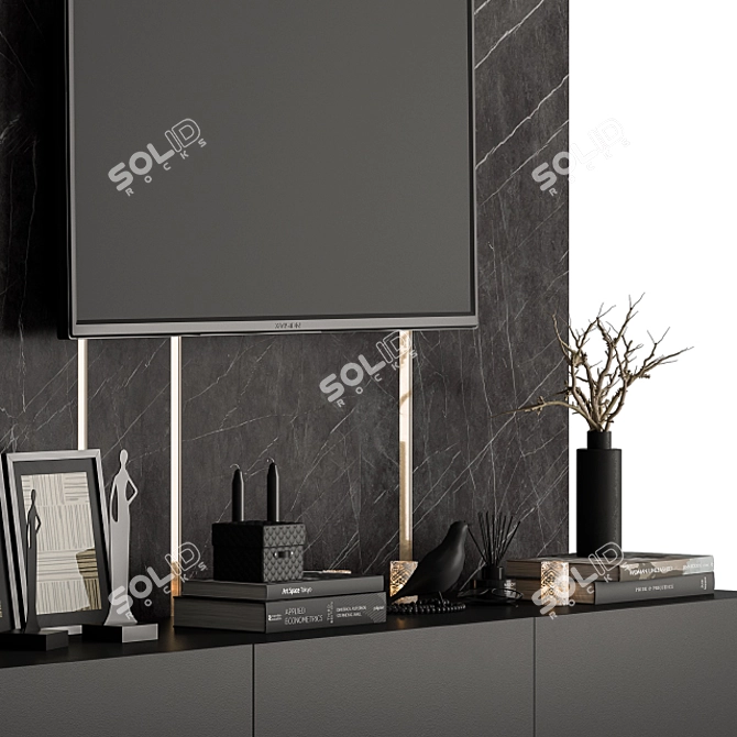 Elegant Black Marble TV Wall 3D model image 4