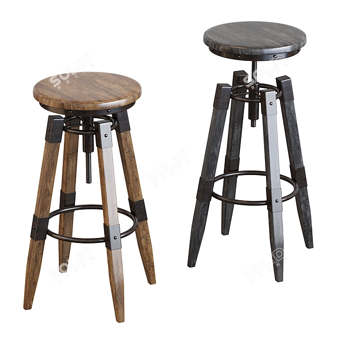 Industrial Vintage Metal Bar Stool 3D model image 2