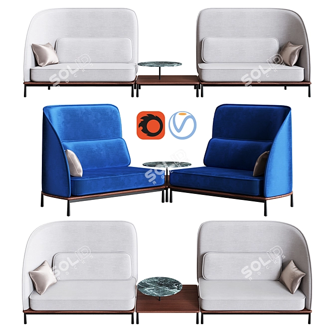 Stellar Works Arc Sofa Set & Coffee Table 3D model image 1