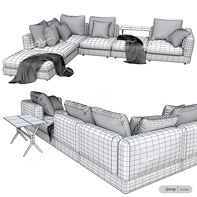 Natural Harmony Dining Sectional 3D model image 4