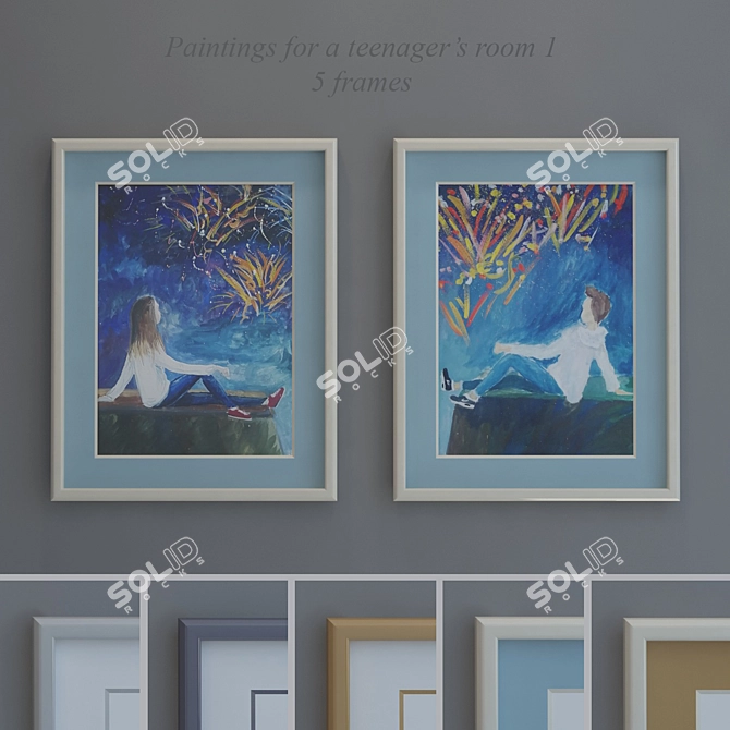 Teen Room Paintings: 5 Frame Options 3D model image 1