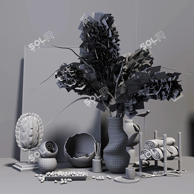 Elegant Black & Burgundy Decor Set 3D model image 5