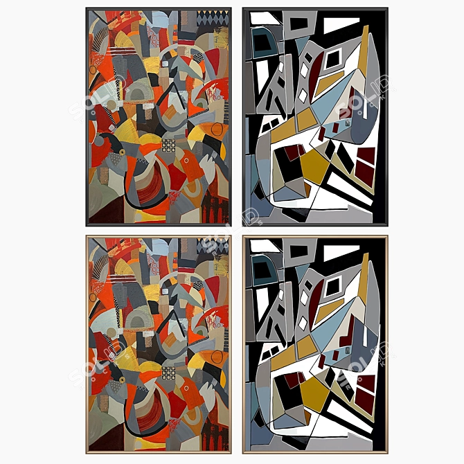 Modern Art Wall Paintings Set 3D model image 2