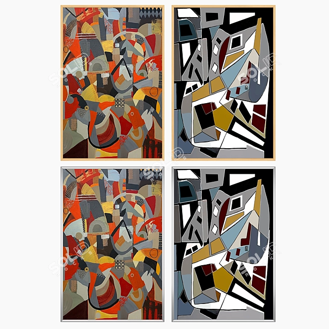 Modern Art Wall Paintings Set 3D model image 3