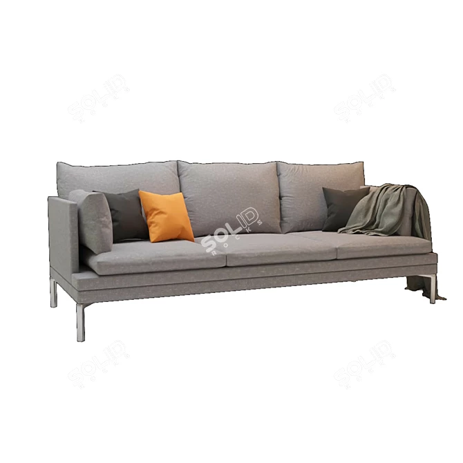 Elegant Grey Sofa: Modern and Minimalistic 3D model image 2