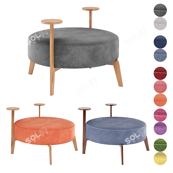 Adjustable Color Round Velvet Pouf 3D model image 6