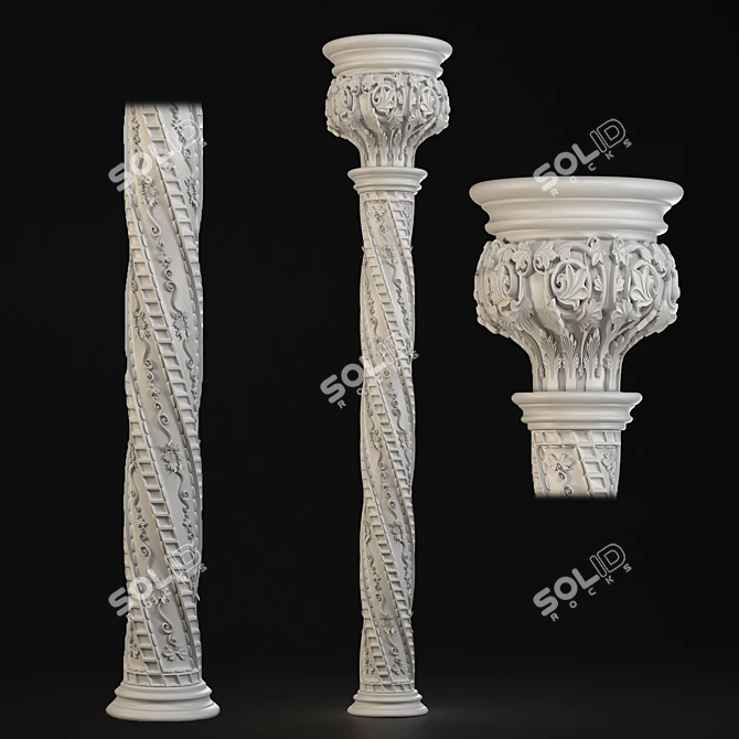Carved Plaster Column: 3D Model 3D model image 1
