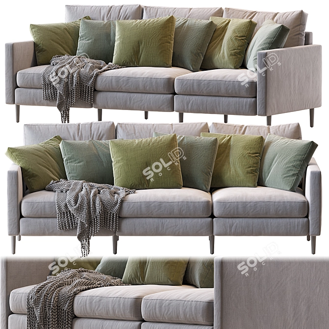 Modular 3-Seat Sofa, Stylish Design 3D model image 1