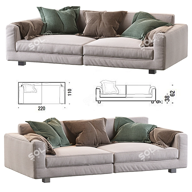 Sleek Nebula Nine Sofa - Moroso 3D model image 1