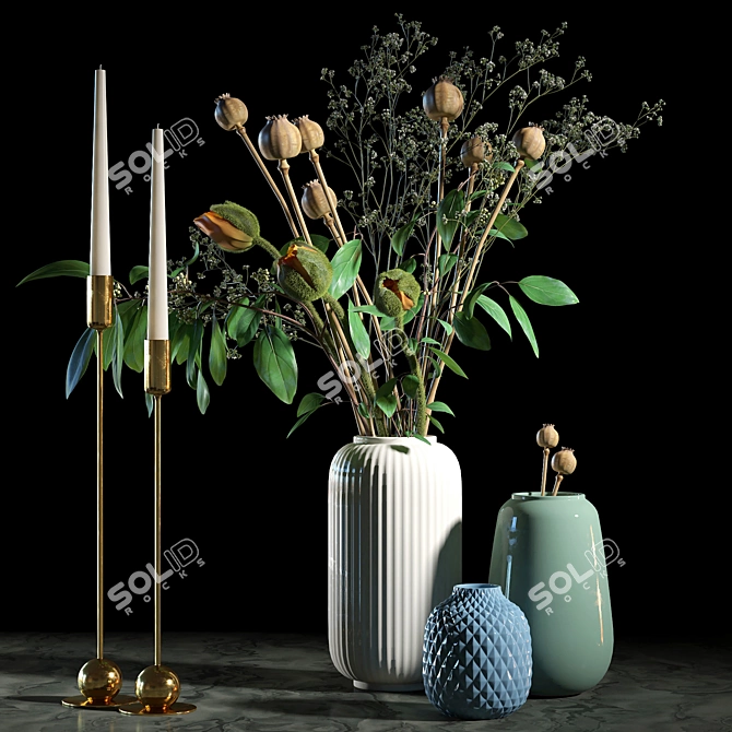 Decor Set: Sculpture, Rabbit Vase & Candle Holder 3D model image 2