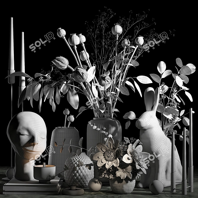 Decor Set: Sculpture, Rabbit Vase & Candle Holder 3D model image 5