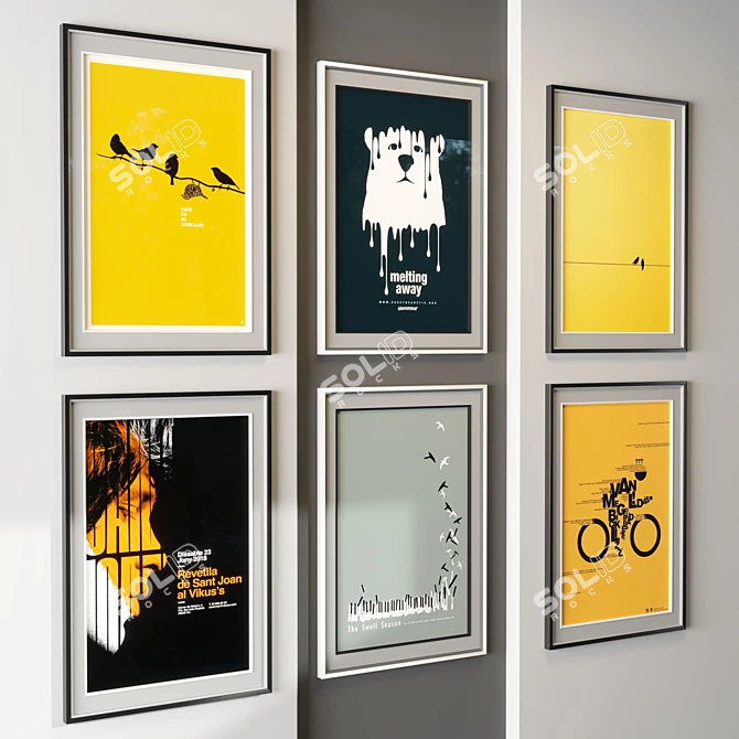 Contemporary Art Frame - White and Black. 6 Frames. 50x70cm. 3D model image 2