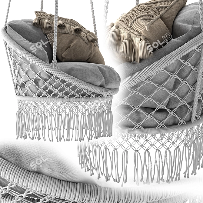 Boho Fringed Macrame Chair 3D model image 3