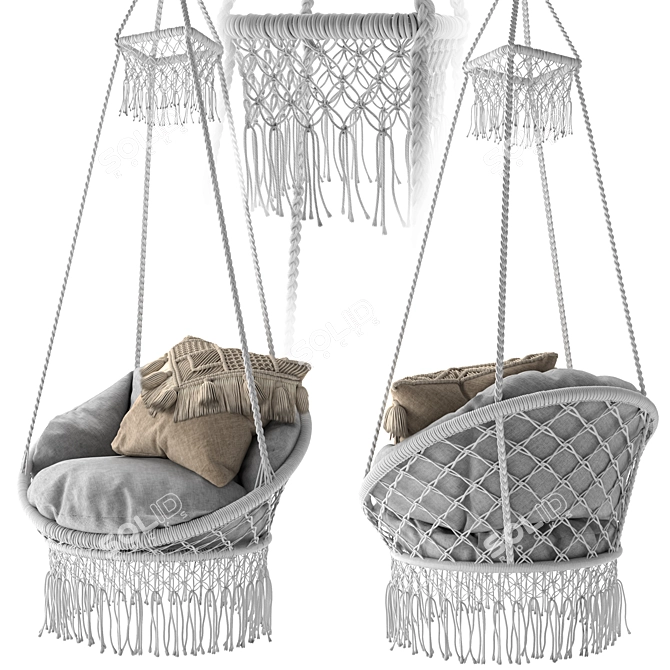 Boho Fringed Macrame Chair 3D model image 4