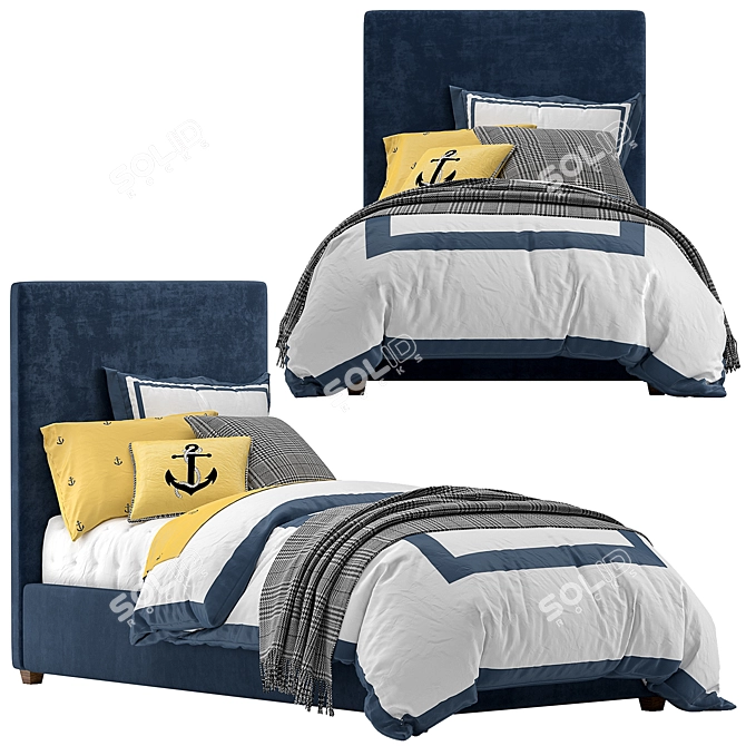 Raleigh Square Bed: Elegant Upholstered Headboard 3D model image 1