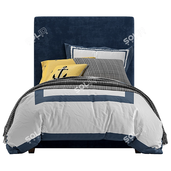 Raleigh Square Bed: Elegant Upholstered Headboard 3D model image 2