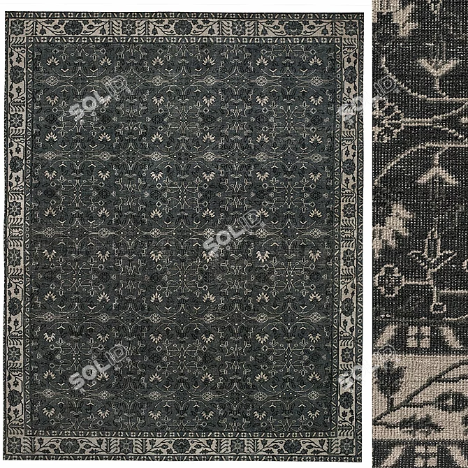 Vintage Isla Oushak Hand-Knotted Rug 3D model image 1