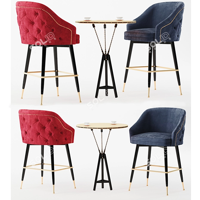 Elegant Tufted Bar Stool 3D model image 1