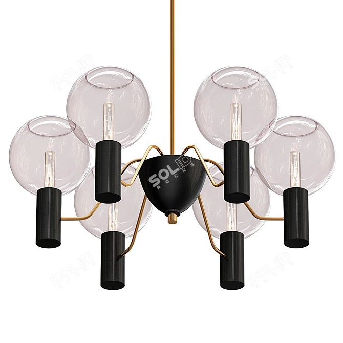 Vintage Brass Chandelier with Pink Glass Shades 3D model image 1