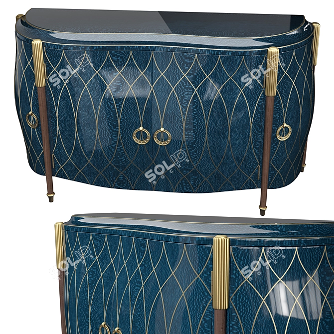 Lapis Blue Lacewood Bombe Sideboard 3D model image 1