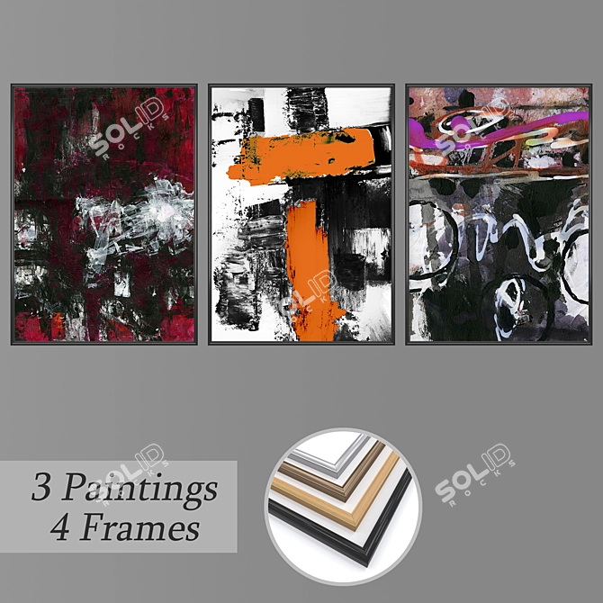 Gallery Collection: Set of 3 Wall Paintings 3D model image 1