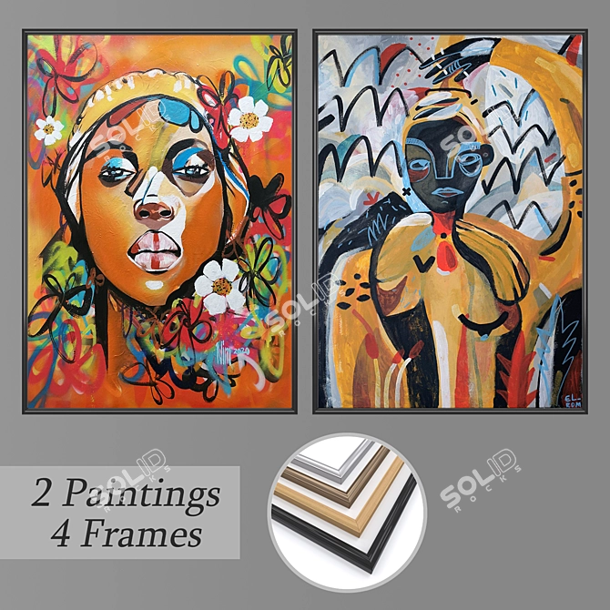 Title: Artistry Set: Framed Wall Paintings 3D model image 1