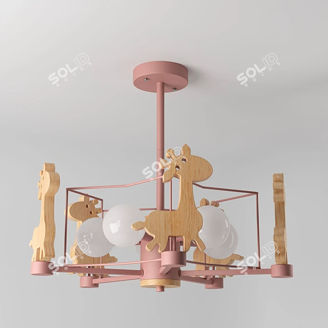 Minimalist Wooden Animal Pendant Chandelier 3D model image 1