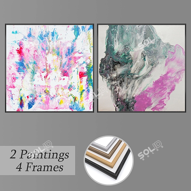 "Artistic Wall Decor Set with Multiple Frames 3D model image 1