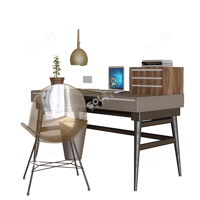 Modern Workstation Desk 3D model image 4