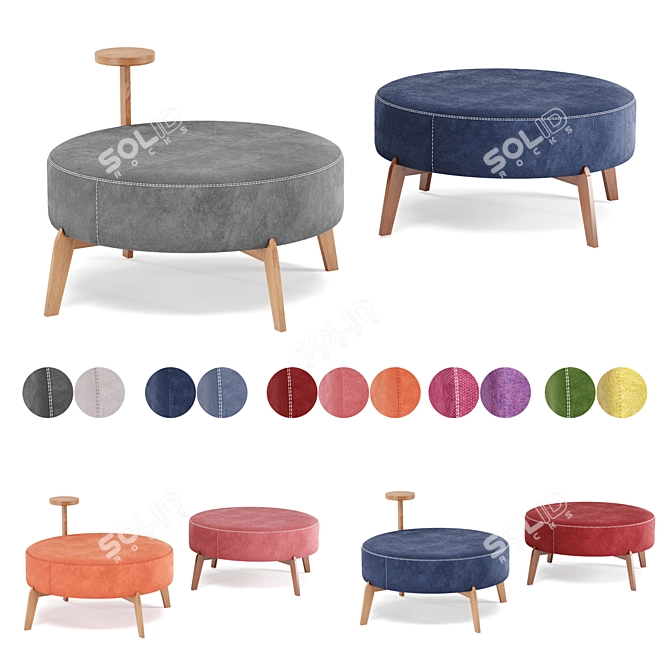 Velvet Round Pouf by Very Wood 3D model image 2