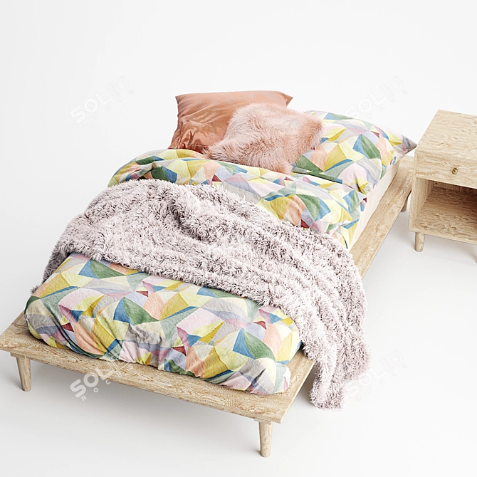 Amelia Platform Bed: Urban Chic Nightstand & Bed Set 3D model image 3