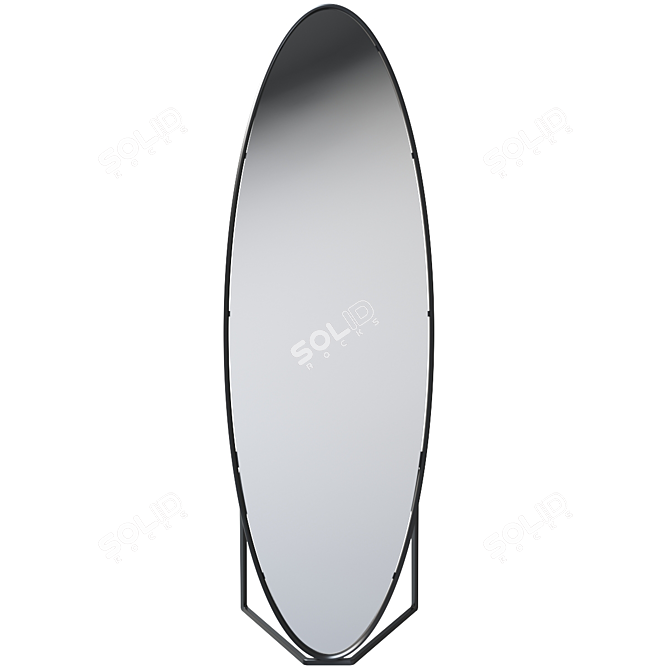 Elegant Oval Metal Frame Mirror 3D model image 1
